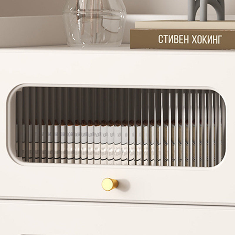 Contemporary Nordic Striped Glass Slab And Board Side Table 1/2 Cabinet With Silent Wheels For Living Room