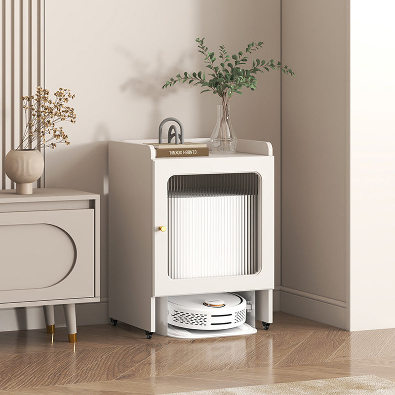 Contemporary Nordic Striped Glass Slab And Board Side Table 1/2 Cabinet With Silent Wheels For Living Room