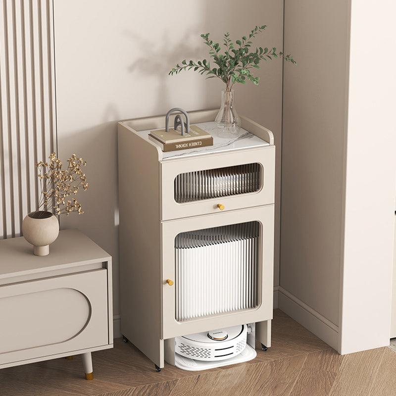 Contemporary Nordic Striped Glass Slab And Board Side Table 1/2 Cabinet With Silent Wheels For Living Room