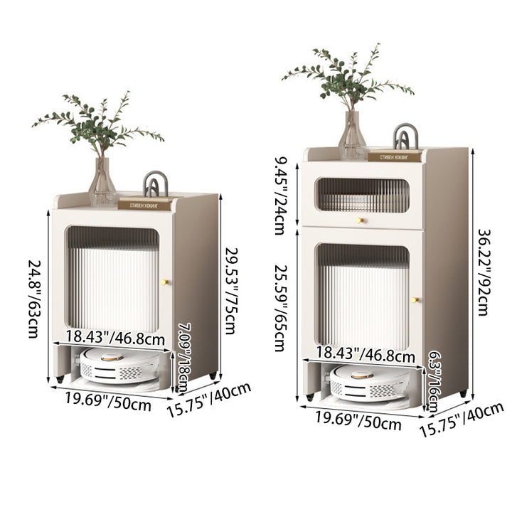 Mesa auxiliar nórdica contemporánea con franjas de vidrio, tablero y aglomerado, armario 1/2 con ruedas silenciosas para sala de estar 