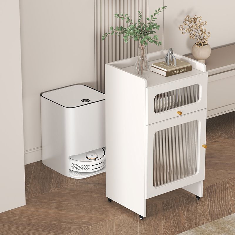 Contemporary Nordic Striped Glass Slab And Board Side Table 1/2 Cabinet With Silent Wheels For Living Room