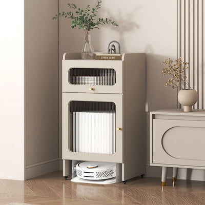 Contemporary Nordic Striped Glass Slab And Board Side Table 1/2 Cabinet With Silent Wheels For Living Room