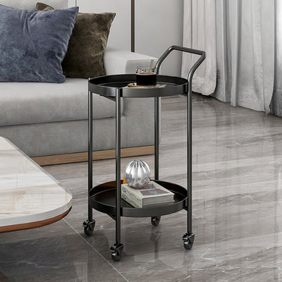 Contemporary Nordic Iron Round Movable Side Table With 2/3 Tier Storage For Living Room