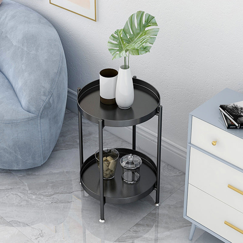 Contemporary Nordic Iron Round Movable Side Table With 2/3 Tier Storage For Living Room