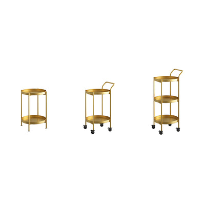 Contemporary Nordic Iron Round Movable Side Table With 2/3 Tier Storage For Living Room