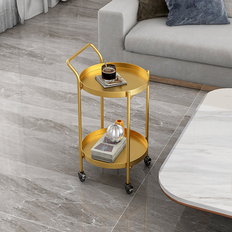 Contemporary Nordic Iron Round Movable Side Table With 2/3 Tier Storage For Living Room