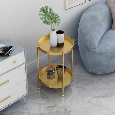 Contemporary Nordic Iron Round Movable Side Table With 2/3 Tier Storage For Living Room