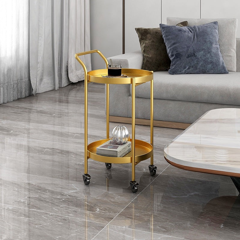 Contemporary Nordic Iron Round Movable Side Table With 2/3 Tier Storage For Living Room