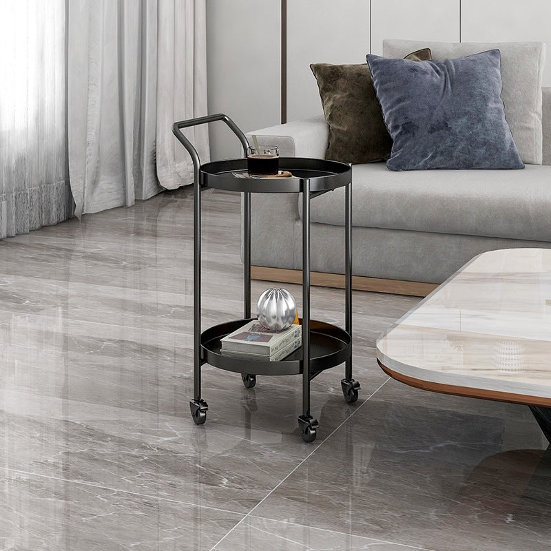 Contemporary Nordic Iron Round Movable Side Table With 2/3 Tier Storage For Living Room