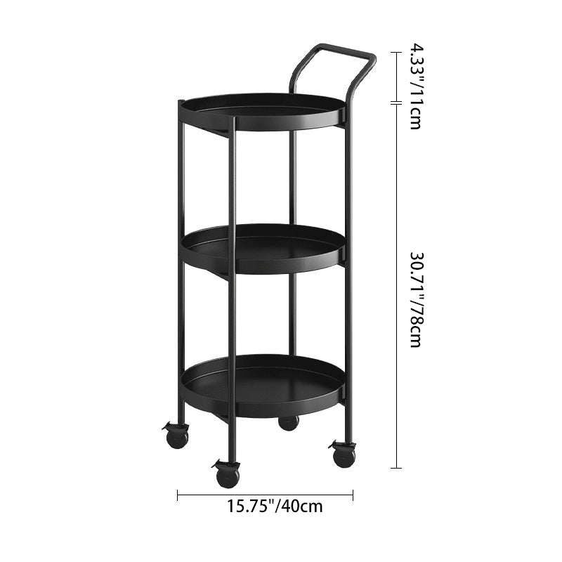 Contemporary Nordic Iron Round Movable Side Table With 2/3 Tier Storage For Living Room