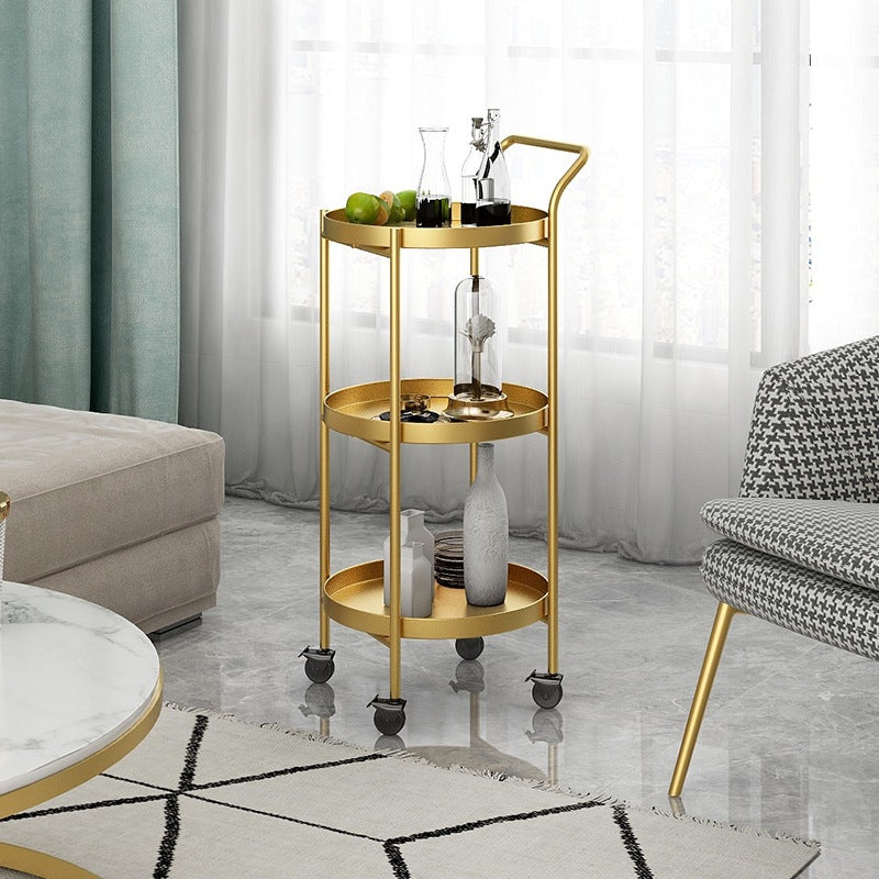Contemporary Nordic Iron Round Movable Side Table With 2/3 Tier Storage For Living Room