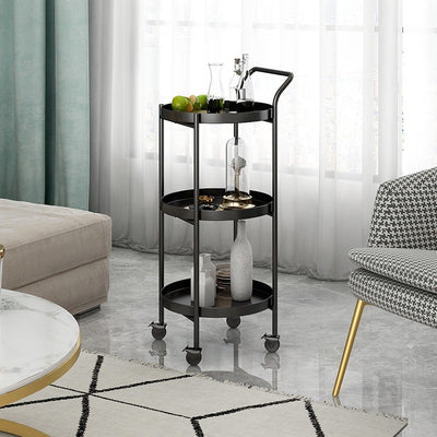 Contemporary Nordic Iron Round Movable Side Table With 2/3 Tier Storage For Living Room