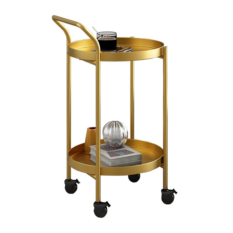 Contemporary Nordic Iron Round Movable Side Table With 2/3 Tier Storage For Living Room