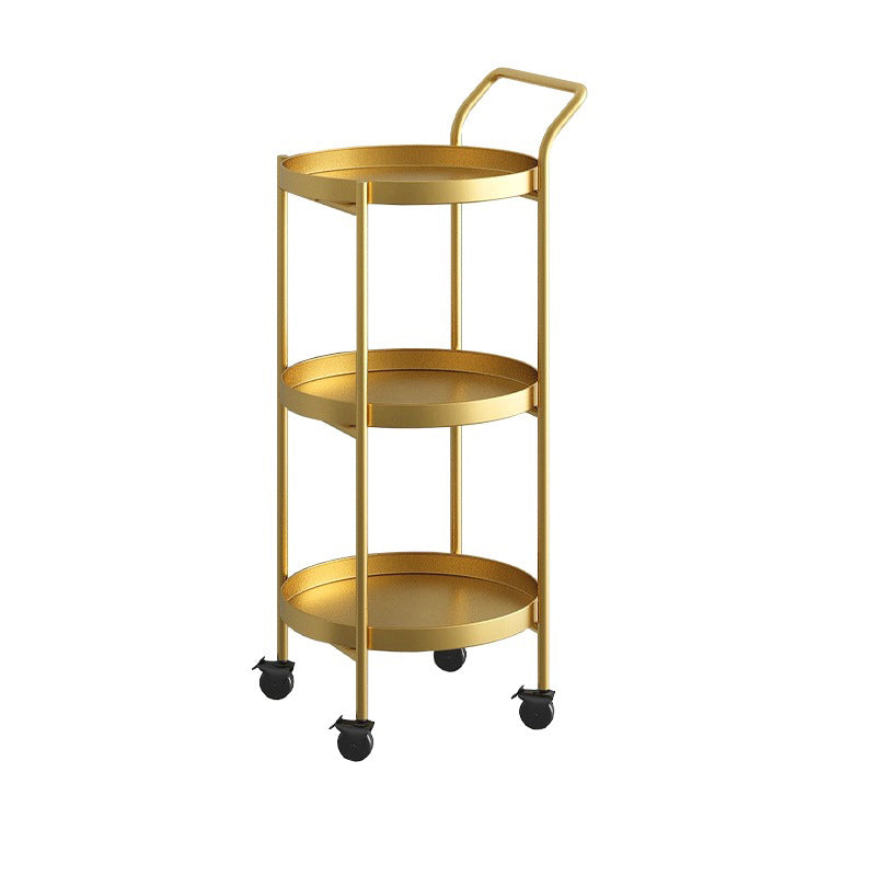 Contemporary Nordic Iron Round Movable Side Table With 2/3 Tier Storage For Living Room