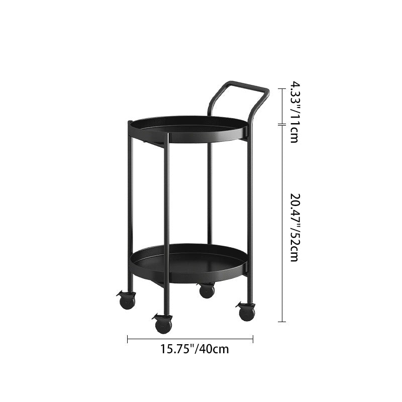Contemporary Nordic Iron Round Movable Side Table With 2/3 Tier Storage For Living Room