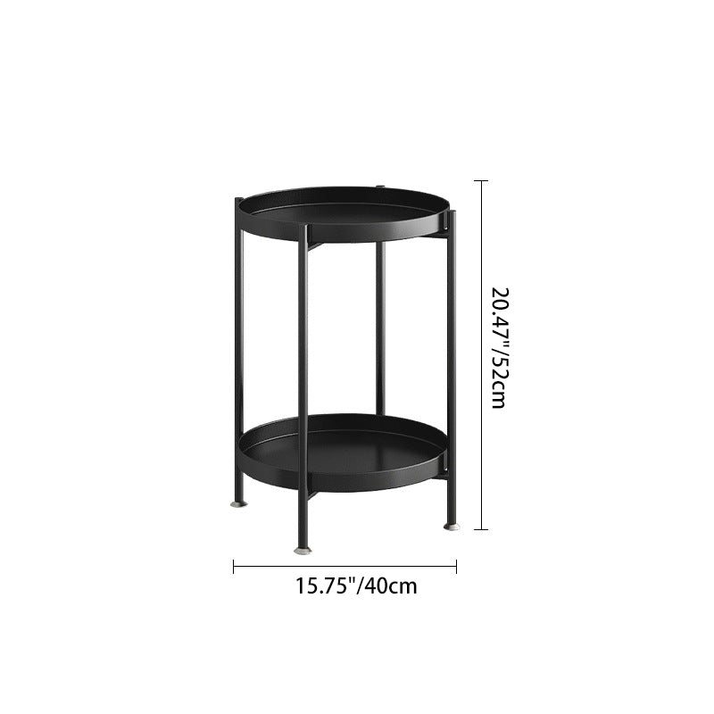Contemporary Nordic Iron Round Movable Side Table With 2/3 Tier Storage For Living Room
