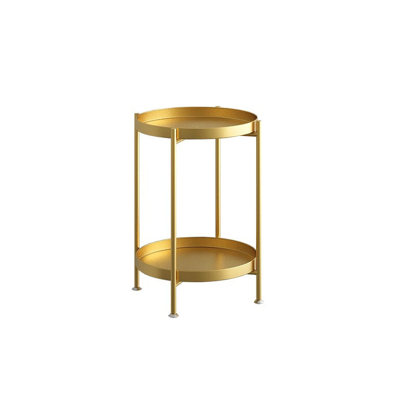 Contemporary Nordic Iron Round Movable Side Table With 2/3 Tier Storage For Living Room