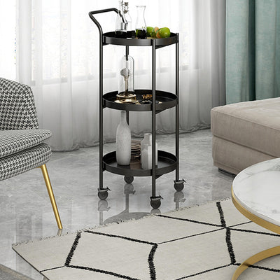 Contemporary Nordic Iron Round Movable Side Table With 2/3 Tier Storage For Living Room