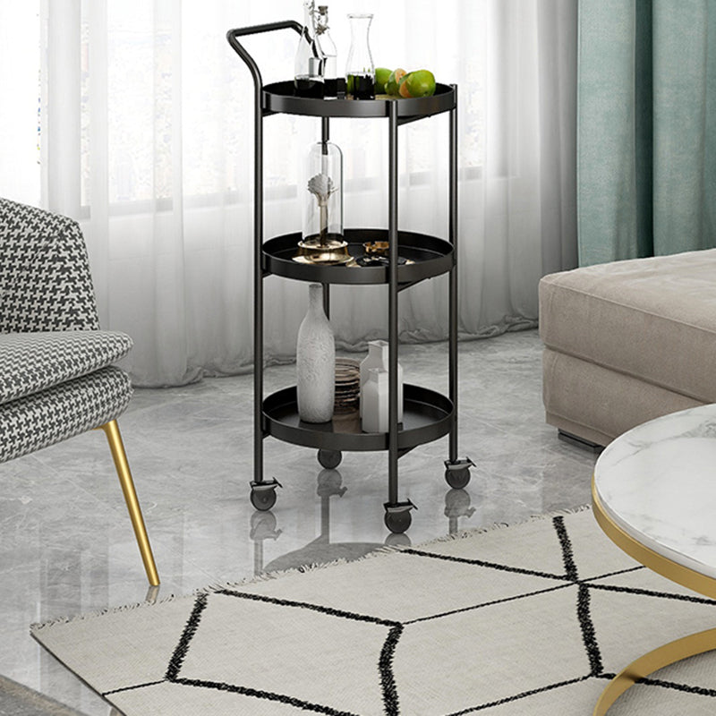 Contemporary Nordic Iron Round Movable Side Table With 2/3 Tier Storage For Living Room