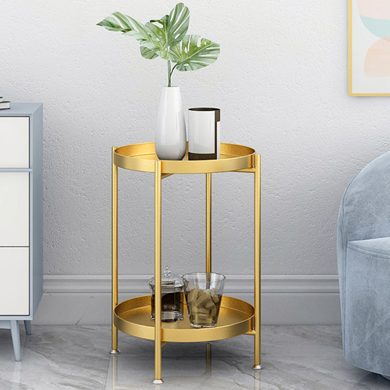 Contemporary Nordic Iron Round Movable Side Table With 2/3 Tier Storage For Living Room