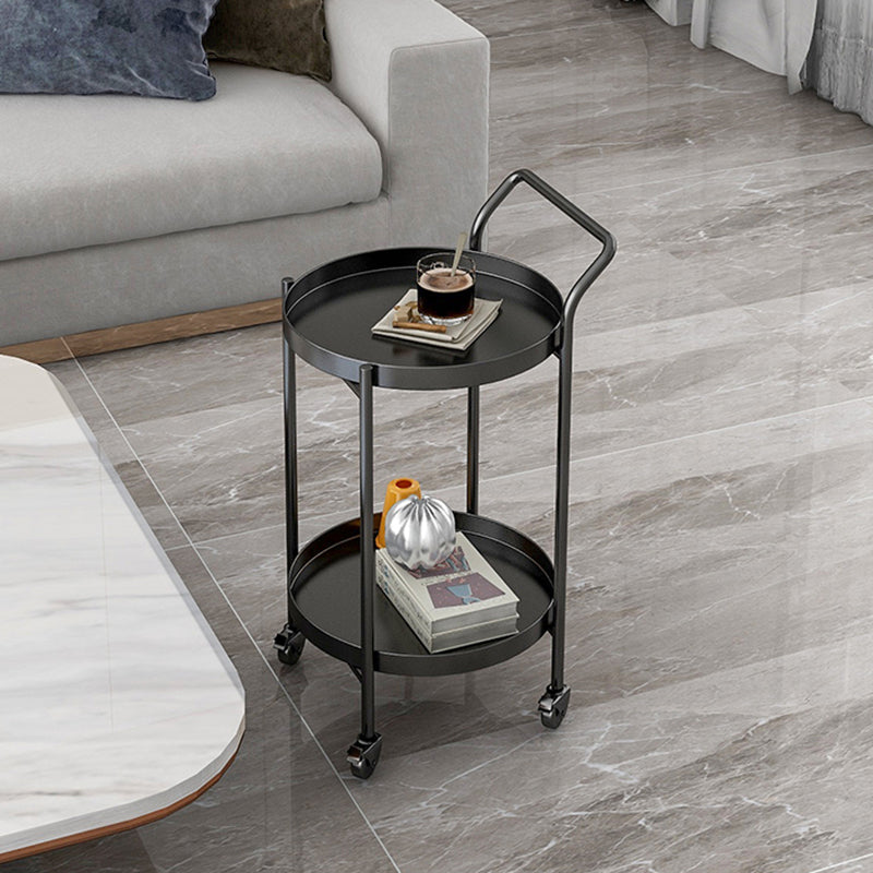 Contemporary Nordic Iron Round Movable Side Table With 2/3 Tier Storage For Living Room