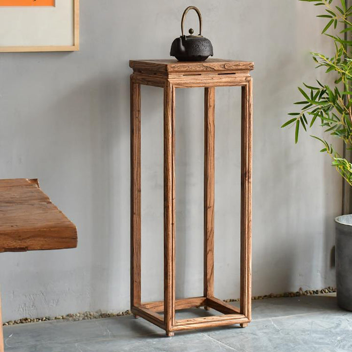 Table d'appoint carrée vintage traditionnelle en bois massif avec texture naturelle pour salon et balcon 