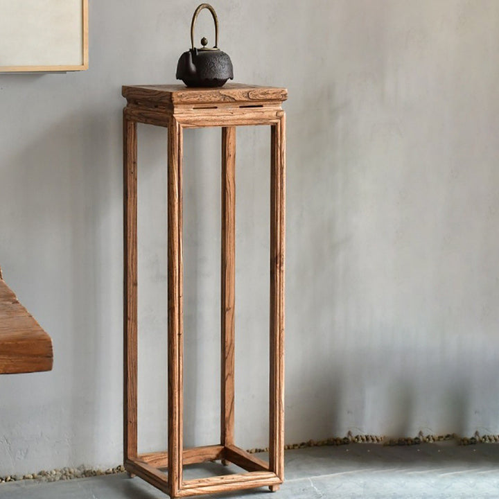 Table d'appoint carrée vintage traditionnelle en bois massif avec texture naturelle pour salon et balcon 