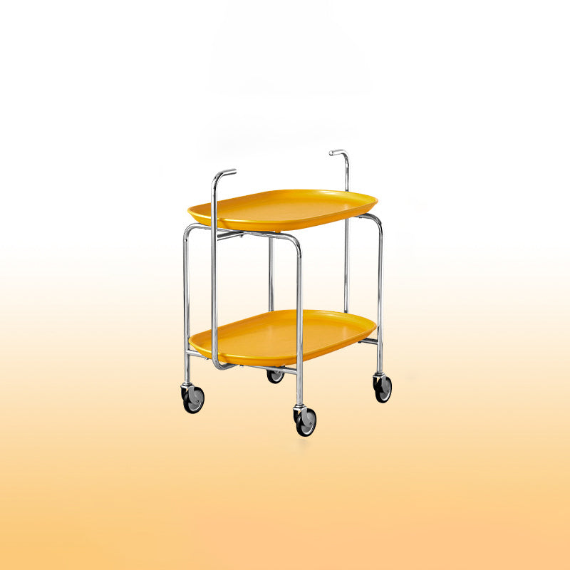 Contemporary Nordic ABS &amp; Iron Oval Movable Side Table 2-Tier With Wheels &amp; Handles For Living Room &amp; Bedroom