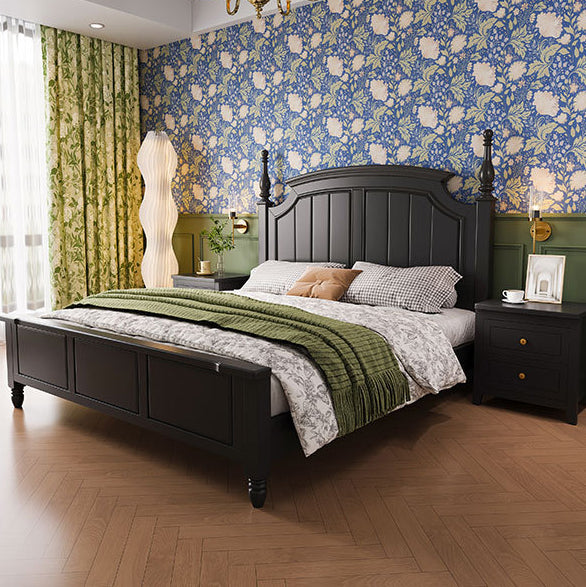Contemporary Retro Solid Wood Rectangular Nightstand 2-Drawers For Bedside Storage