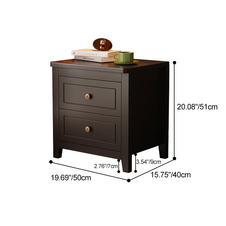 Contemporary Retro Solid Wood Rectangular Nightstand 2-Drawers For Bedside Storage