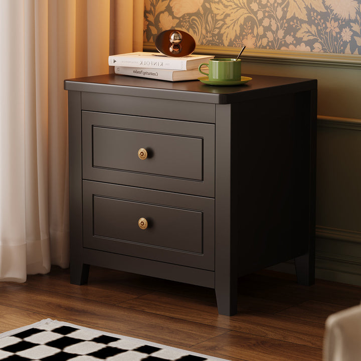 Mesita de noche rectangular contemporánea retro de madera de caucho, contrachapado y madera de pino con 2 cajones para almacenamiento junto a la cama 