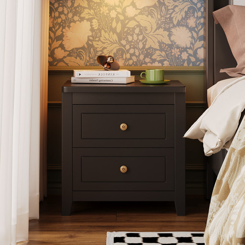 Contemporary Retro Solid Wood Rectangular Nightstand 2-Drawers For Bedside Storage