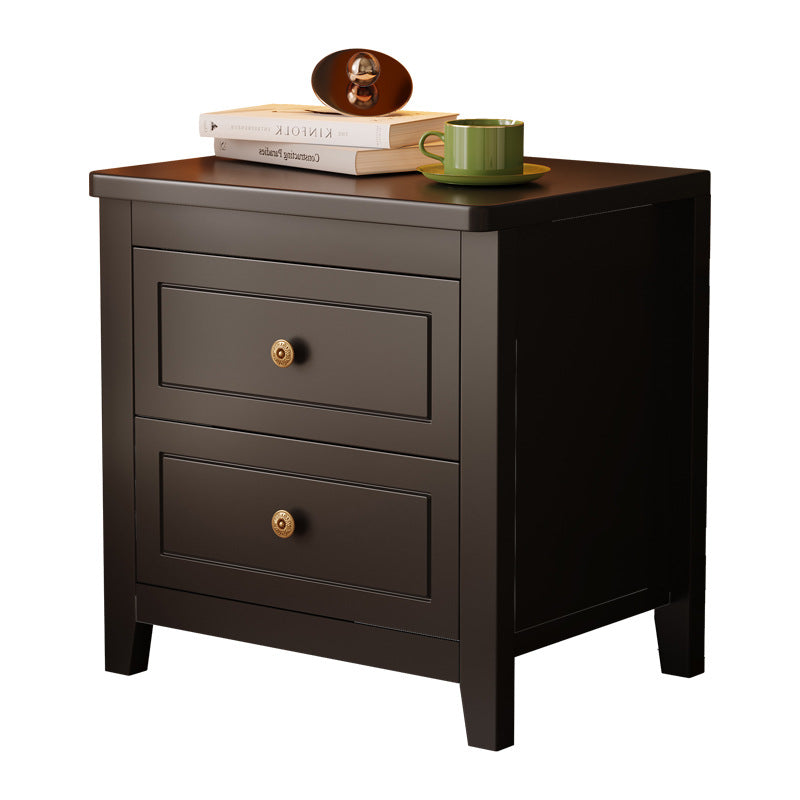 Contemporary Retro Solid Wood Rectangular Nightstand 2-Drawers For Bedside Storage