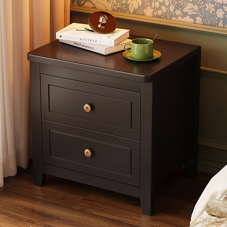 Contemporary Retro Solid Wood Rectangular Nightstand 2-Drawers For Bedside Storage