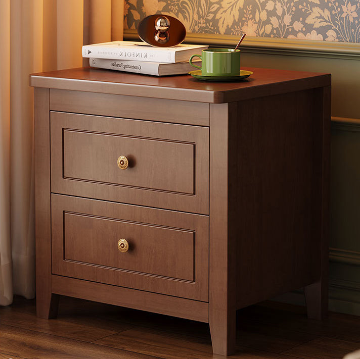 Contemporary Retro Solid Wood Rectangular Nightstand 2-Drawers For Bedside Storage