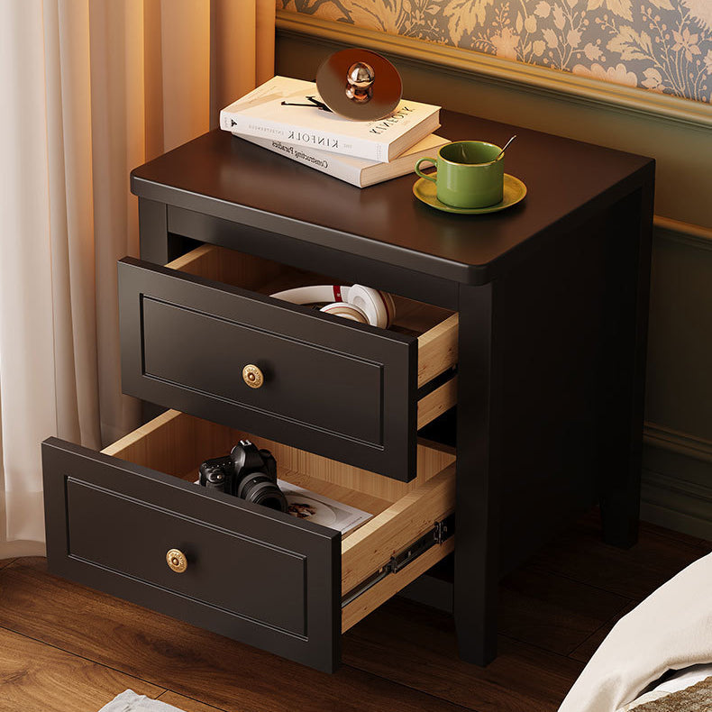 Mesita de noche rectangular contemporánea retro de madera de caucho, contrachapado y madera de pino con 2 cajones para almacenamiento junto a la cama 