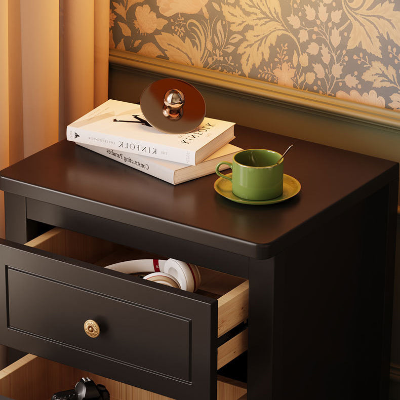Mesita de noche rectangular contemporánea retro de madera de caucho, contrachapado y madera de pino con 2 cajones para almacenamiento junto a la cama 