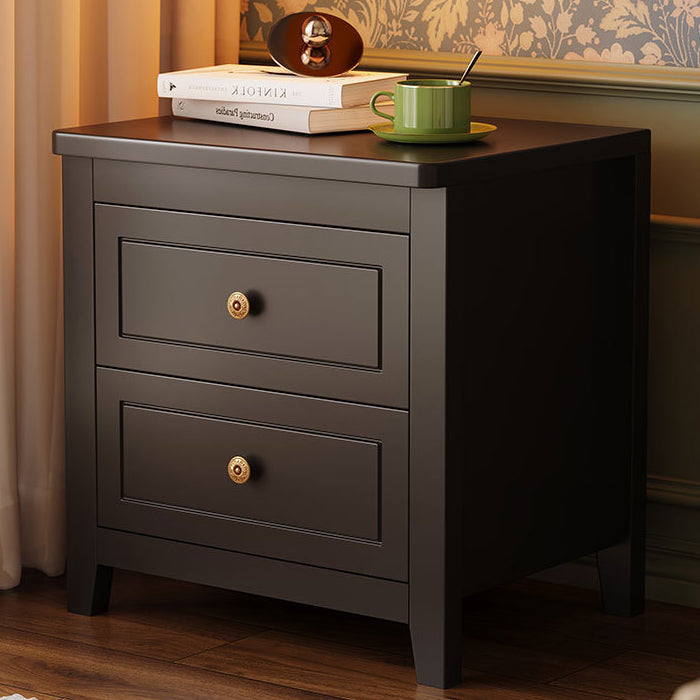 Mesita de noche rectangular contemporánea retro de madera de caucho, contrachapado y madera de pino con 2 cajones para almacenamiento junto a la cama 