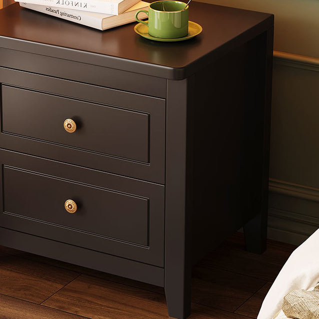 Mesita de noche rectangular contemporánea retro de madera de caucho, contrachapado y madera de pino con 2 cajones para almacenamiento junto a la cama 