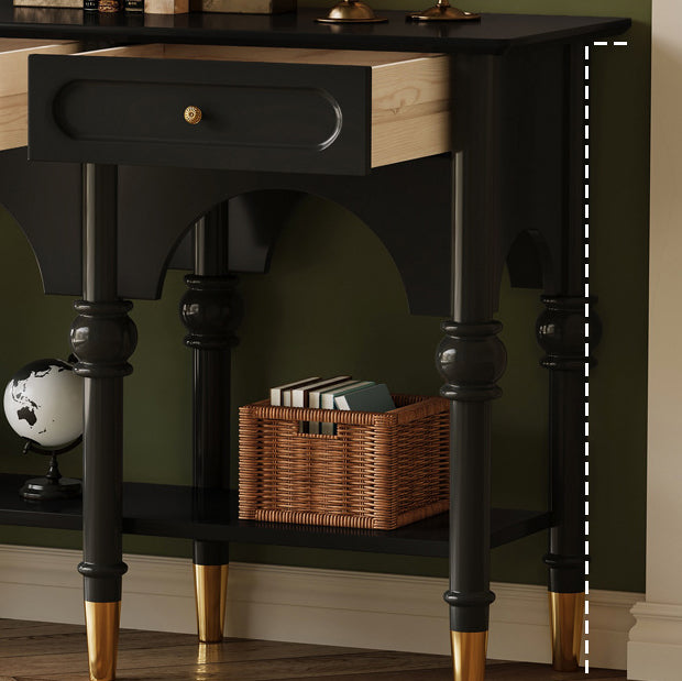 Traditional French Rubberwood Metal Plywood Arched Roman Column Console Table With 3 Drawers &amp; 2-Tier Storage For Entryway