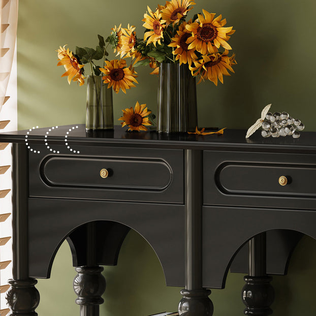 Traditional French Rubberwood Metal Plywood Arched Roman Column Console Table With 3 Drawers &amp; 2-Tier Storage For Entryway