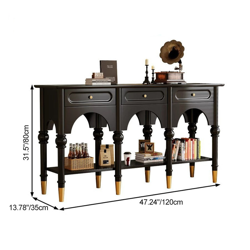 Traditional French Solid Wood & Metal Arched Roman Column Console Table With 3 Drawers & 2-Tier Storage For Entryway