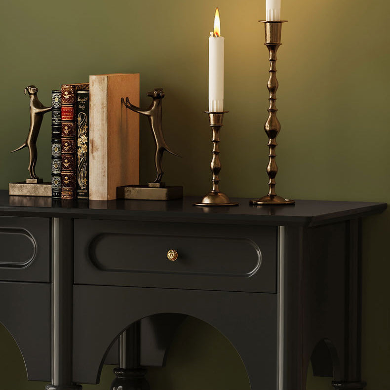 Traditional French Solid Wood & Metal Arched Roman Column Console Table With 3 Drawers & 2-Tier Storage For Entryway