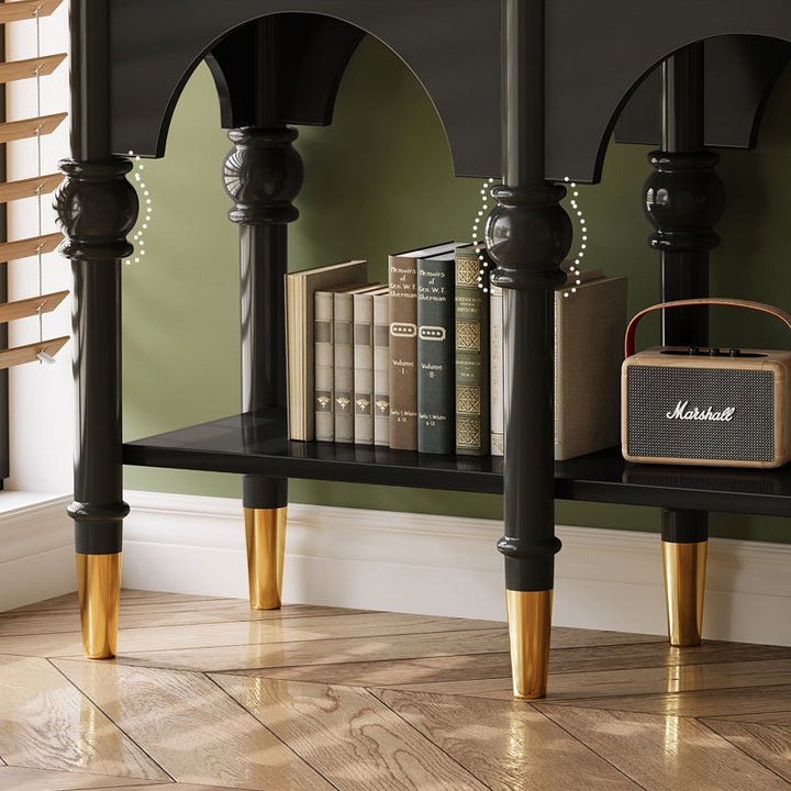 Traditional French Rubberwood Metal Plywood Arched Roman Column Console Table With 3 Drawers &amp; 2-Tier Storage For Entryway