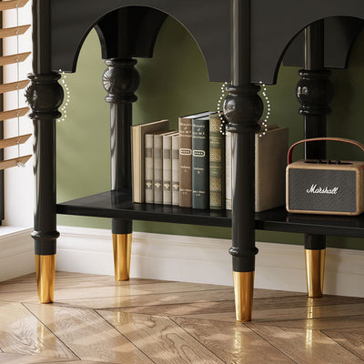Traditional French Solid Wood & Metal Arched Roman Column Console Table With 3 Drawers & 2-Tier Storage For Entryway