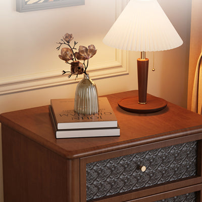 Contemporary Retro Solid Wood Glass Metal Rectangular Nightstand 2 Drawers For Bedside Storage