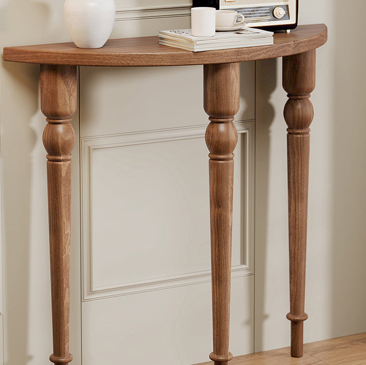 Traditional French Wood Roman Column Half-Round Console Table With Symmetrical Design For Entryway