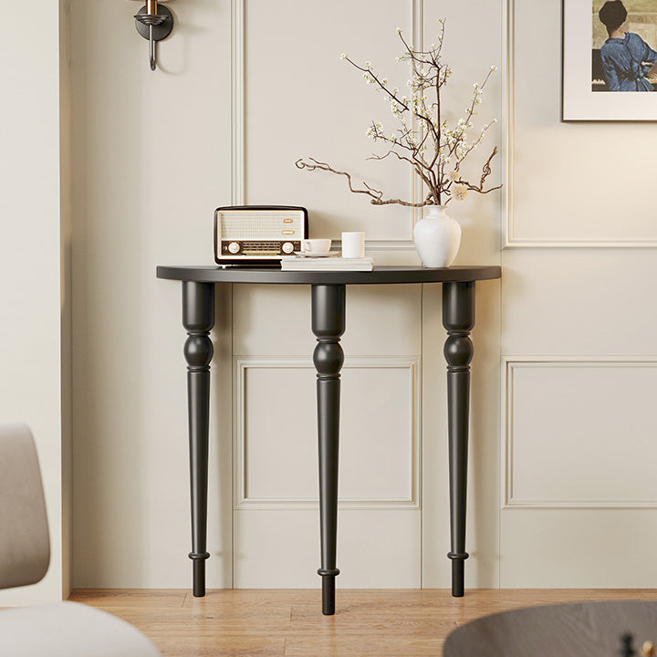 Traditional French Wood Roman Column Half-Round Console Table With Symmetrical Design For Entryway