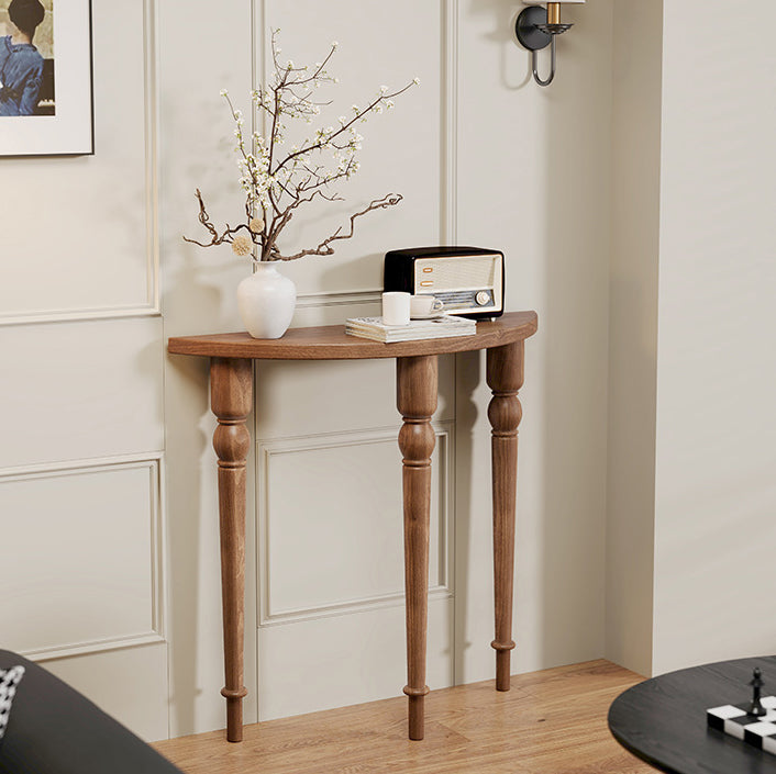 Traditional French Wood Roman Column Half-Round Console Table With Symmetrical Design For Entryway