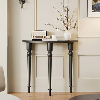 Traditional French Wood Roman Column Half-Round Console Table With Symmetrical Design For Entryway